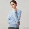 Otoño e Invierno Nuevo Suéter de Cachemira de Color Sólido con Ribete de Encaje en V para Mujer Cárdigan Corto de Punto Grueso para Mujer