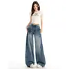 Jeans de pierna ancha de tiro alto con remaches estilo americano para mujer, nuevo modelo 2026, diseño único, corte holgado relajado, pantalones rectos fluidos