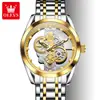 Olevs Nuevo Reloj Mecánico Transparente Hueco Transfronterizo para Hombre Impermeable Luminoso de Cuarzo Tiktok