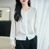 Nuevo Cárdigan de Punto Redondo de Lino con Nudo de Bambú Otoño/Invierno 2026 Manga Larga Cremallera Doble Color Sólido Holgado Versátil