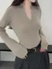 Suéter de Punto con Cuello en V Estilo Old Money para Mujer, Top Base de Lana Ajustado, Nuevo Suéter de Otoño 2026 para Mujer