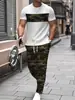 Conjunto de Ropa Deportiva Casual Pesada de Manga Corta y Pantalón Largo con Cuello Redondo para Hombre, Transfronterizo, con Impresión 3D, Sencillo y Elegante