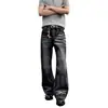 Jeans Negros Lavados Estilo Retro Americano con Bigotes, Pantalones Rectos Ajustados de Pierna Recta Adelgazantes para Hombre para Verano