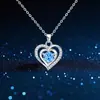Collar Corazón de Océano Popular Transfronterizo para Mujer, Popular Europeo Más Vendido Lujo Accesible Versátil Cadena de Clavícula de Doble Corazón de Gama Alta