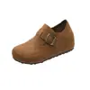 Versão em Couro Vintage dos Sapatos Birkenstock Feios-Fofos, Mocassins Slip-On de Solado Grosso com Fivela Totalmente em Couro