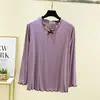 Nova Camiseta Modal de Manga Longa com Babados para Primavera e Outono para Mulheres, Roupa de Casa Fina com Laço, Caimento Solto, Top Casual Emagrecedor