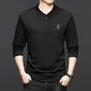 Camisa Polo Estilo Nuevo de Primavera Camiseta de Manga Larga para Hombre Color Sólido Cuello de Solapa Mediana Edad Holgada de Moda Sudadera de Moda para Hombre