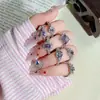 Anel Aberto Minimalista de Luxo Leve Colorido Diamante Rosa Roxo Coração Borboleta Estilo Doce Sonhador Fresco para Mulheres Anel Empilhável de Alta Qualidade