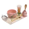 Juego de Cuenco de Matcha y Soporte para Cepillo de Té de Cerámica Ru Rosa, Herramientas de Matcha Imitación Dinastía Song, Cuenco de Té, Taza de Té, Soporte para Cepillo de Té, Soporte para Cepillo de Té