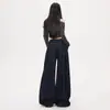 Pantalones Jeans Anchos de Pierna Suelta Color Azul Oscuro Original Americano No se Desvanecen Estilo Nuevo Engrosados con Forro Polar Cálidos Caídos de Largo Completo para Mujer