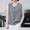 Novo Colete Tricotado de Gola Redonda, Textura Macia, Manga Curta Solto para Primavera e Outono para Mulheres