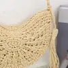 Bolsa de Playa Versátil de Verano Nuevo Estilo Semicírculo con Borlas Bolso de Vacaciones Tejido de Paja Bolso Cruzado Simple Tejido