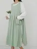 Vestido Transfronterizo Europeo, Americano, Japonés y Coreano de Cuello Redondo, Dos Piezas Delantero y Trasero con Tirantes, Aberturas Izquierda y Derecha, Talla Grande, Talla Extra, Ajustable