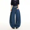 Jeans de pierna ancha azul denim clásico vintage # Naranja juvenil para mujer, corte holgado, adelgazantes, modernos y versátiles, pantalones de pierna curva