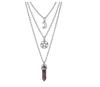 Colar com Pingente de Ágata Sintética em Coluna Hexagonal, Colar Feminino com Recorte de Lua e Estrela de Cinco Pontas, Corrente Clavicular Multicamadas da Moda