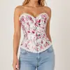 Estilo Europeo y Americano Elegante Estampado Floral Sin Tirantes Ajustado a la Figura Moldeador de Cintura Corsé Largo con Cordones de Encaje Abotonados
