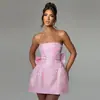 Yj24112 Verão 2025 Novo Estilo de Moda Tomara-que-caia Jacquard Sexy com Laço Vestido Mini para Mulheres