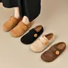 Sapatos de Salto Alto Elegantes 2026 Primavera/Verão Estilo Birkenstock Femininos Aumentadores de Altura Casuais Sapatos Mocassins com Fivela Retro Bico Redondo Versão Coreana