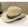 Chapéu de Palha Estilo Étnico Western Cowboy para Mulheres, Proteção UV ao Ar Livre no Verão, Chapéu de Sol para Férias na Praia, Proteção Solar, Chapéu para Montanhismo