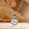 Vendas Diretas por Transmissão ao Vivo: Elegante e Versátil Pingente Redondo Branco com Diamante Real de Moissanita Estilo Coreano para Mulheres, Colar da Clavícula da Moda