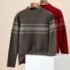 Suéter Hengyuanxiang 510g Engrosado 100% Lana para Hombre 2025 Otoño e Invierno Cuello Redondo Suéter de Rayas Jacquard para Hombre