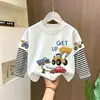 Ropa para niños, camiseta de manga larga para niños, estilo primavera/otoño, algodón puro, elegante, diseño de dos piezas, estampado de dibujos animados, camiseta interior