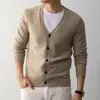 Cardigan de Tricô com Gola Lapela Masculino Novo Fino para Primavera e Outono Top Casual Peça Externa Camisa de Ar Condicionado Tricô com Botões