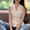 Moda Francesa Temperamento Elegante Bonito Chaleco sin Mangas de Cuello en V Top sin Mangas para Mujer 2026 Primavera Verano Sensación Ceñidor de Cintura Adelgazante Top