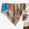 Bufanda cuadrada de terciopelo colorida de 90 cm con estampado floral para mujer para otoño e invierno, chal de playa para vacaciones de color contrastante por ambos lados, bufanda cálida