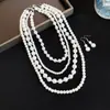 Collar con Pendiente de Perlas de Múltiples Capas y Gancho para Oreja, Set de Dos Piezas, Pendientes de Moda para el Trabajo, Joyería Versátil para Mujeres