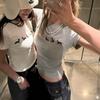Retro Spice Girl Cinza Branco Dachshund Cachorro Estampado Stretch Manga Curta 2025 Primavera e Verão Nova Camiseta Feminina Top