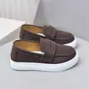 Zapatos de piel para niños, zapatillas casuales sin cordones para primavera y otoño, ligeras, de suela suave, transpirables, zapatillas sin cordones versátiles para niños