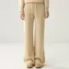Pantalones rectos de cachemirilla con cinturón para mujer, de cintura alta, adelgazantes, de pierna ancha, fluidos, tejido de lana, pantalones casuales de moda para usar sobre otras prendas