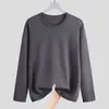 Camiseta de Manga Comprida para Primavera e Outono Masculina Estilo Coreano Moda Top Fino Cor Sólida Camiseta para Estudantes Adolescentes Gola Redonda Camiseta Básica