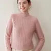 Suéter de cachemira para mujer de otoño e invierno con cuello redondo semialto, estilo pullover, tejido suelto, top engrosado, versátil y adelgazante