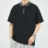 Polo de manga corta de verano para hombre, marca de moda, holgado, sencillo, de talla grande, informal, combinable con todo, con solapa y media cremallera.