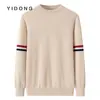 Calibre 12 tejido liso raya contrastante corte ajustado cachemira pura cuello redondo hombro normal simple casual tejido para hombre