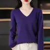 26 Suéter de Algodón Acanalado de Punto con Cuello en V Estilo Nuevo Primavera y Otoño para Mujer Ajuste Delgado Camisa Base de Punto Venta al por Mayor y Dropshipping
