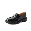 Mocasines de Cuero de Vaca con Perlas Abiertos para Mujer Boca Profunda Zapatos Pequeños de Cuero Otoño Nuevo Estilo Cuero Genuino Punta Redonda Tacón Medio Grueso Zapatos de una Sola Pieza Bajos para Mujer
