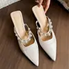 Chuyuji 2026 Verano Nuevos Mocasines de Satén Perlado de Punta Cerrada para Mujer, Sandalias de Moda con Tacón Grueso y Punta Fina para Uso en Exteriores