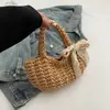 Bolso Tejido de Paja de Verano para Mujer, Bolso de Mano Elegante con Lazo, Bolso Tejido de Moda Tendencia para Vacaciones en la Playa