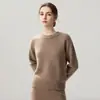Otoño e Invierno Nueva Camiseta Base de Punto de Cachemira Moda Suave Cómoda Color Sólido Cuello Redondo Manga Larga Sencilla Temperamento Femenino
