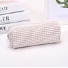 Bolsa de maquiagem xadrez estilo coreano, bolsa de armazenamento xadrez simples, organizador de cosméticos portátil, estojo de lápis para material escolar de estudante com logotipo