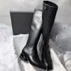 Botas largas de tubo alto con punta cuadrada, diseño calado, tacón grueso, elegantes y versátiles, cremallera lateral, de tacón alto, a la moda, botas largas para mujer hasta la rodilla