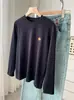 ¡Camiseta de manga larga bordada con calabaza para mujer! Camiseta Básica Casual de Algodón Cepillado de Color Sólido Versátil para Otoño e Invierno, Aspecto Adelgazante, Cuello Redondo