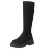 Botas Finas de Solado Grosso para Outono e Inverno Novas Botas para Aumentar a Altura Botas de Salto Médio Elásticas Botas Acima do Joelho para Mulheres