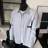 Camisa de Manga Larga Patchwork Rayado para Hombre Otoño Nuevo Bloque de Color Aplicación Solapa Suelta Casual Chaqueta