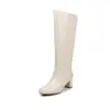 Botas de caballero de cuero de vaca de dos capas para mujer, botas largas de caña alta, nuevas para otoño e invierno, cuero genuino, puntera redonda, tacón medio grueso, de meter, hasta la rodilla, para mujer