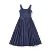 Vestido de tirantes azul marino de longitud media para mujer, estilo europeo y americano, verano 2025 25074