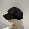 Sombrero de Equitación Negro Retro Estilo Japonés para Mujer, Hecho de Cuero y Terciopelo, Adecuado para Todas las Estaciones, Circunferencia de Cabeza Grande, Versátil, Elegante, Hace que el Rostro Parezca Más Pequeño, Sombrero de Ala Hacia Adelante para Otoño e Invierno